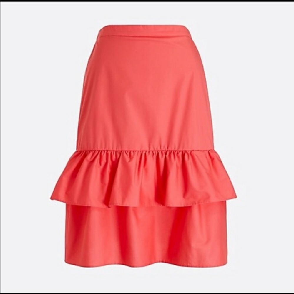 NWT J. Crew Tiered Ruffle Midi Skirt in Papaya